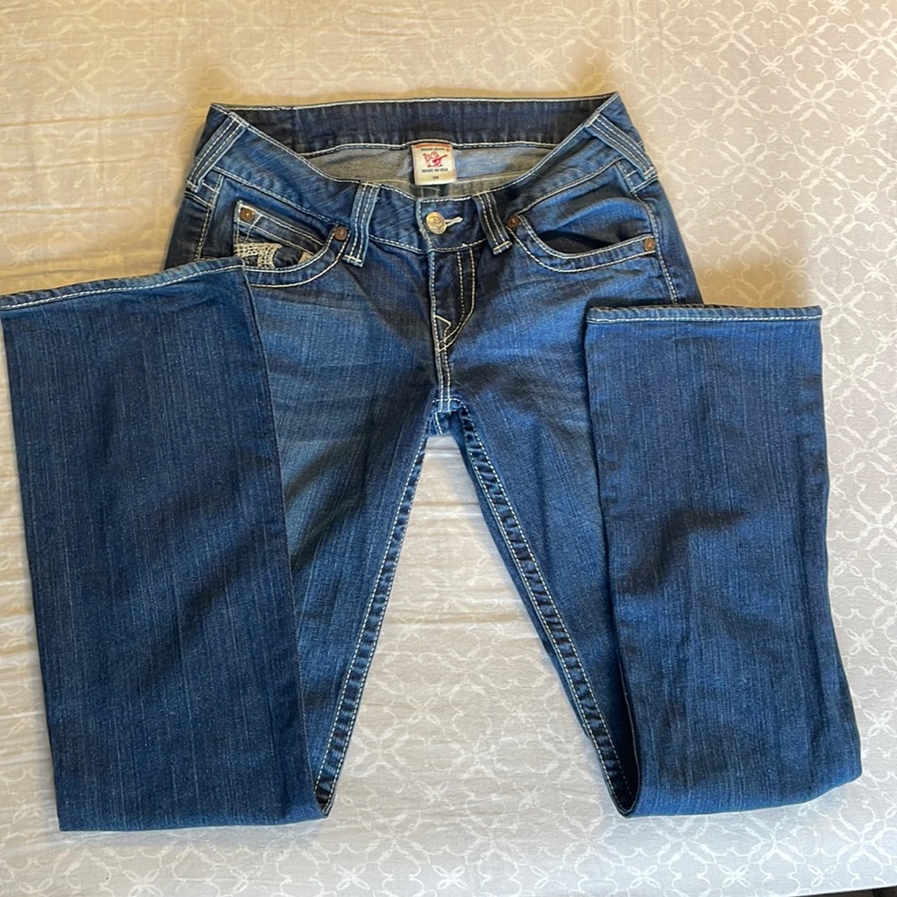 True Religion Women's Boot Cut Jeans in Dark Blue Denim